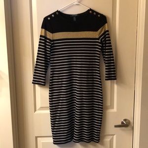 Black and white striped long sleeve dress